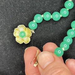 Vintage Jade Green Knotted Necklace 15” W/ Brass Clasp Japan