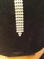 VTG Silvertoned Neck Tie Shaped Necklace Pave Rhinestones 14″ Chain 5.5″Drop
