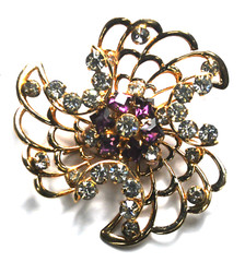 Phyllis Gold Filled Rhinestone Spiderweb 45mm Brooch Pin