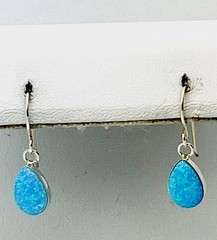 925 Sterling Silver Lab Created Pear Blue Opal Fishwire Pierced Earring
