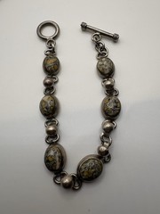 Vintage Sterling Silver Bird’s Eye Jasper Toggle Bracelet 6” Small Wrist