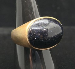 Vtg Signed Glow By Sheila Fajl Thailand Dark Blue Aventurine Ring