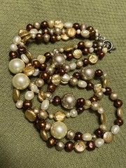 VINTAGE ESTATE 3 STRAND CHAMPAGNE BROWN GENUINE PEARL 6 BEAD NECKLACE STERLING
