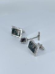 Swank Cufflink and Tie Tack set Jadeite rectangle silver tone 3/4″
