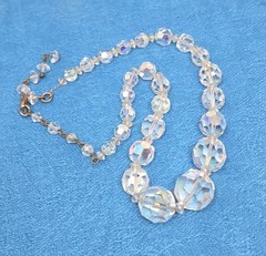 Vintage AB Crystal Graduated Necklace Strung on Chain Beaded 17-19 Inches