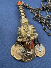 Vintage Yemeni Jewish Amulet Pendant Necklace Coin Charms Tribal