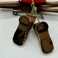 Vintage Wooden Ski Brooch Hand Painted Boots Alpine Winter Jewelry Vintage