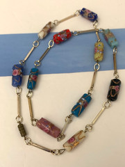 Vintage Art Deco Murano Venetian Multi Color Lampwork Beaded Necklace 30 in