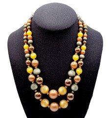 Autumn Colors Moonglow Lucite Bead Graduated Double Strand Vintage MCM Necklace