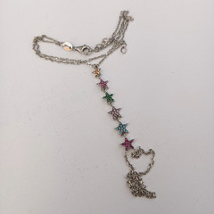 Hand Chain Bracelet Sterling Silver Slave Bracelet Ring Connected Stars Crystals