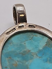 BARSE 925 STERLING SILVER Large Open Back Stabilized TURQUOISE PENDANT,16.7 grms