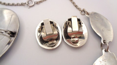 Vintage Sterling Silver Siam Niello Blue Enamel Necklace Brooch Clip Earring Set