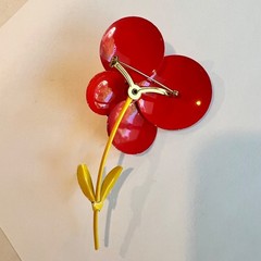 Vintage LARGE, RARE & NICE! 1960s Enamel Flower Brooch Pin in Red Brown Yellow