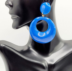 Vintage Blue Hoops Wide Bottom Retro Design Hoop Acrylic Pierced Style Earrings