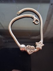 Sterling silver snake chain slide charm bracelet friend star ball bead. SZ 7.75″