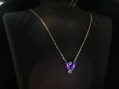 Vintage Sabika Necklace – Purple & Pink Crystal Pendant, Signed Statement Chain