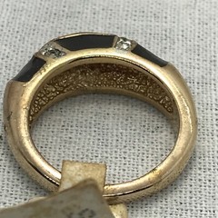 Vintage 18K HGE Gold Plated Black Enamel & Rhinestone Ring varied sizes