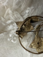 Antique 1920s Large Gold Washed Art Nouveau Art Deco Brooch Ice Blue