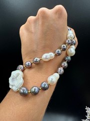 White and black mixed Edison pearl choker, 925 sterling silver gold plated