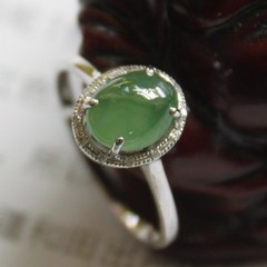 Size 6 Certified Natural (Grade A) Icy Green Jadeite JADE Diamond 18K Ring #R167