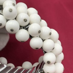 Vintage Milk Glass Beaded Cluster Bracelet Dangle Cluster 5-5/8″ IC Expandable