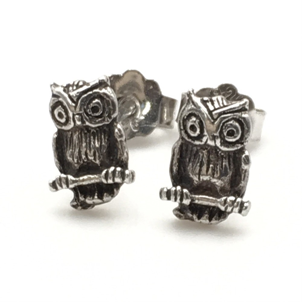 Vintage Sterling Silver Owl Bird Animal Stud Post Earrings Tested! .7g #90