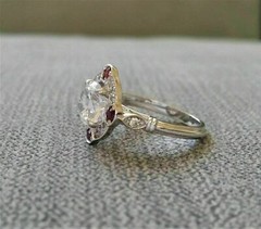 Art Deco Style Round Cut Lab Created Diamond & Ruby 925 Silver Engagement Ring