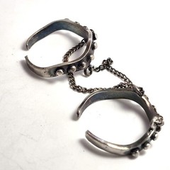 Tribal punk studded sterling silver vintage double ear cuff with connecting chai