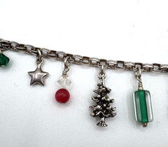 Christmas Holiday Bracelet 12 Charms 7” Length Sterling Silver Marked
