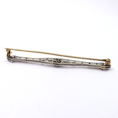 Art Deco 14k Gold Natural Diamond Filigree Bar Brooch Pin Two Tone