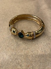Jackie Collins Goldtone Panther Hinged Bangle Bracelet w/ Bezel Set Rhinestones