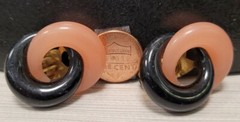 Vintage costume jewelry clip on BLACK & PINK EARRINGS NEW OLD STOCK 1970s 1980s