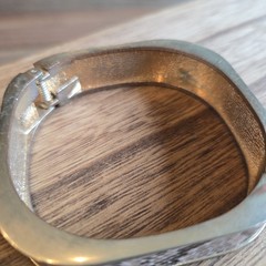 Vintage Hinged Bangle Bracelet Snake Skin Unique Square Shape