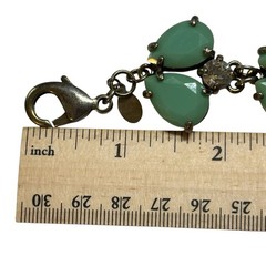 Leslie Danzis Bracelet Pale Green Double Teardrop & Clear Rhinestone Link Chunky