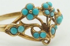 ANTIQUE 18K GOLD TURQUOISE GIARDINETTO / FLOWER RING c1820