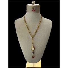 Victorian Raw Brass Necklace w/ Vintage Watch & Cherry Earrings Set