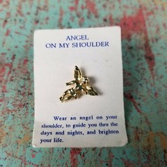 Vintage Angel On My Shoulder Lapel Guide Pin Gold Tone