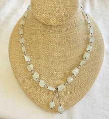 Vintage Natural Prehnite Gemstone Necklace Signed Chipita 18 Inch Plus Drop