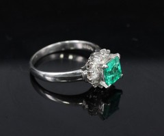 Fine 0.84ct GIA Colombian F1 Emerald & 0.30ct Diamond Platinum Ring Size 6.75