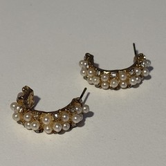 Lot of 3 pair Gold Tone Pearl Earrings Costume Jewelry Pierced Post Hoops