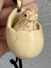 Vintage Chick in Egg Necklace Pendant Black Cord Signed Luke Razza Resin Figural