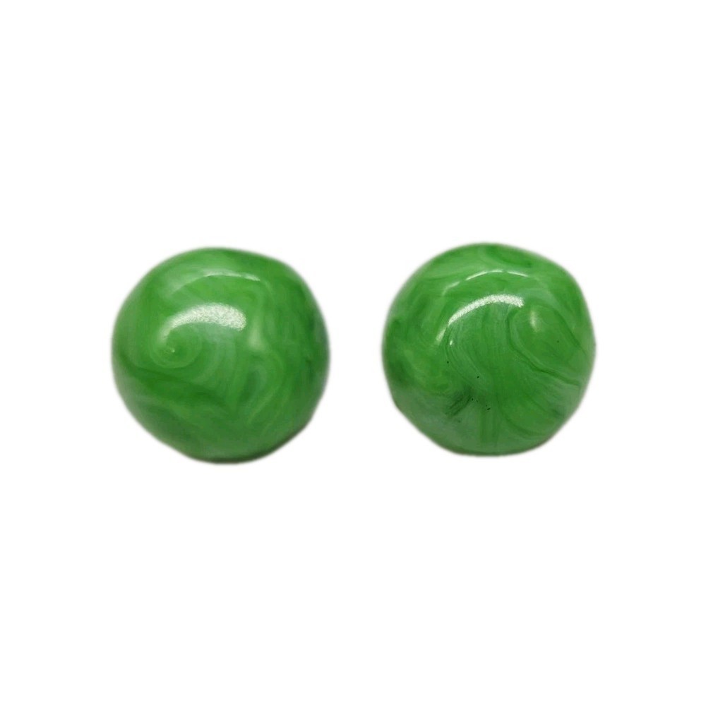 Vogue Green Jade Green Ball Gold tone Clip On Earrings dome .75 in Vintage