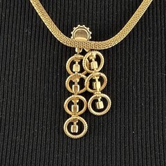MESH gold-tone pendant necklace – vintage white milk glass & rhinestone drops