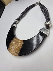 Chunky Black Resin Gold Leaf Statement Bib Necklace | Modern Art Jewelry |