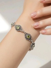 Peridot Bracelet Sterling Silver Bali Link Green Gemstone 925