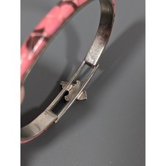 Vintage Made in Italy Pink Leather Bracelet Fleur De Lis Clasp Silver Tone 6.25″