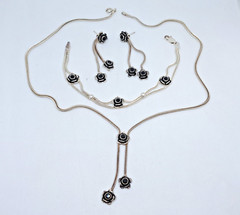 Vintage Set Necklace, Stud Earrings and Bracelet 925 Black Rose Ideal Gift