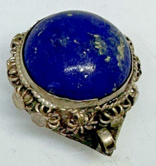 Antique 21mm Blue Lapis Lazuli Silver Tribal Eye Pendant Yemeni