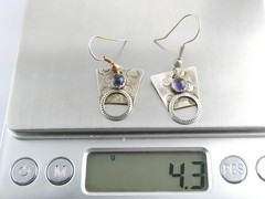 Vintage Sterling Silver Artisan Mixed Metals Iolite Hook Earrings 4.3g 1.25 Inch
