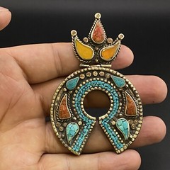 Horseshoe Design Old Ethnic Unique Tibetan Multi Colour Outstanding Nice Pendant
